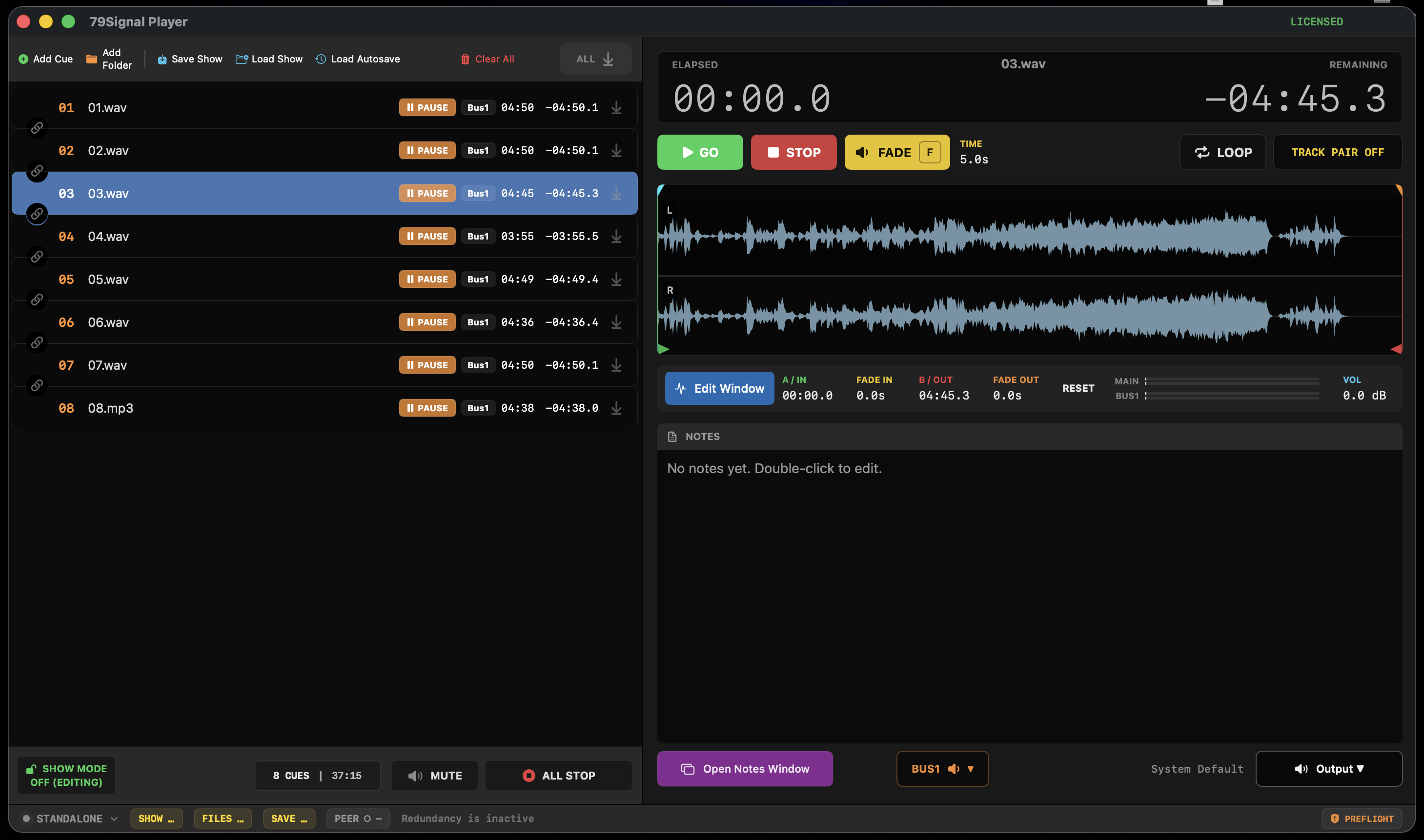 79Signal Player with an eight-cue demo and separate left and right waveforms
