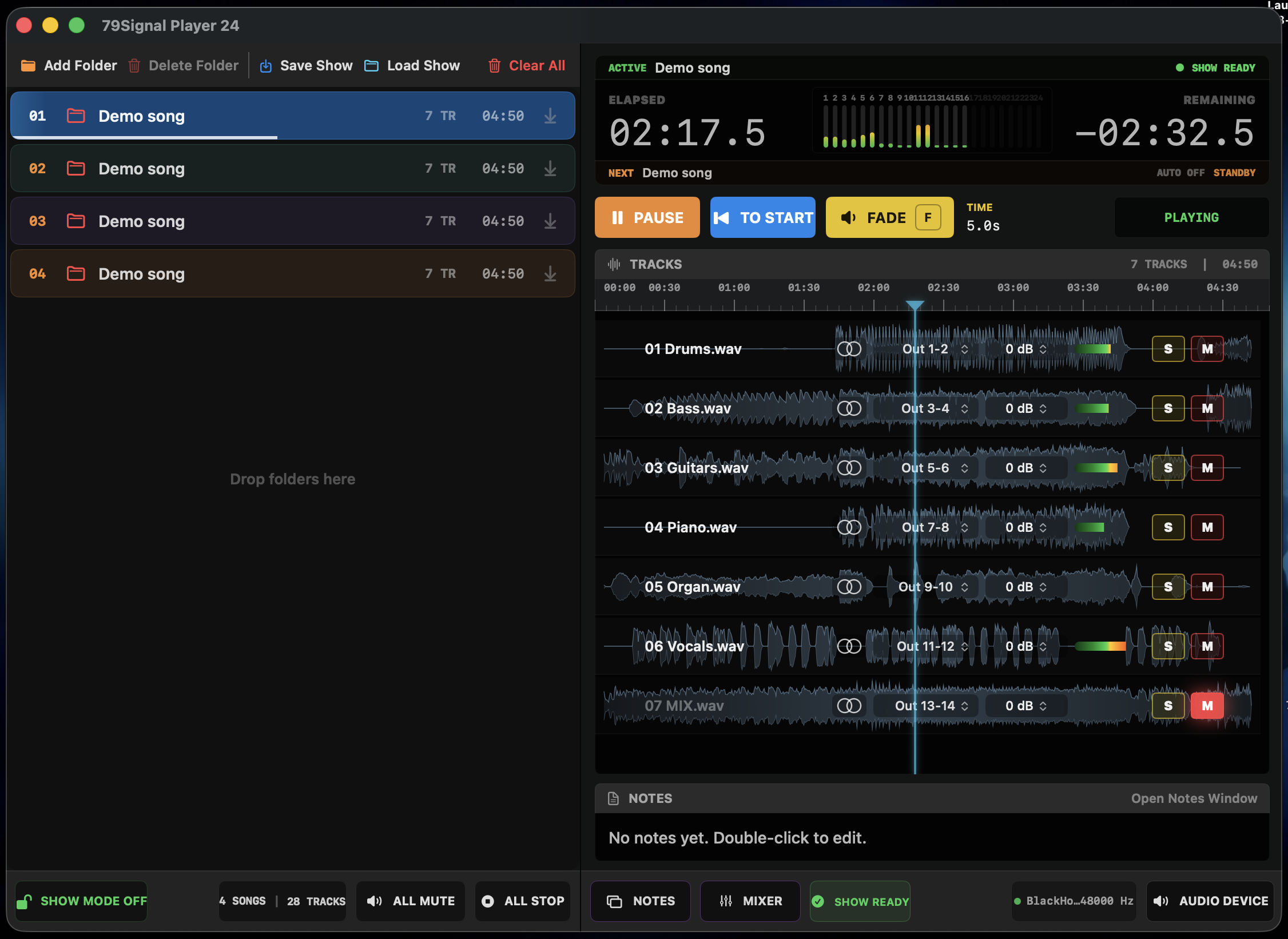 79Signal Player 24 playing the original Demo song in a multitrack show