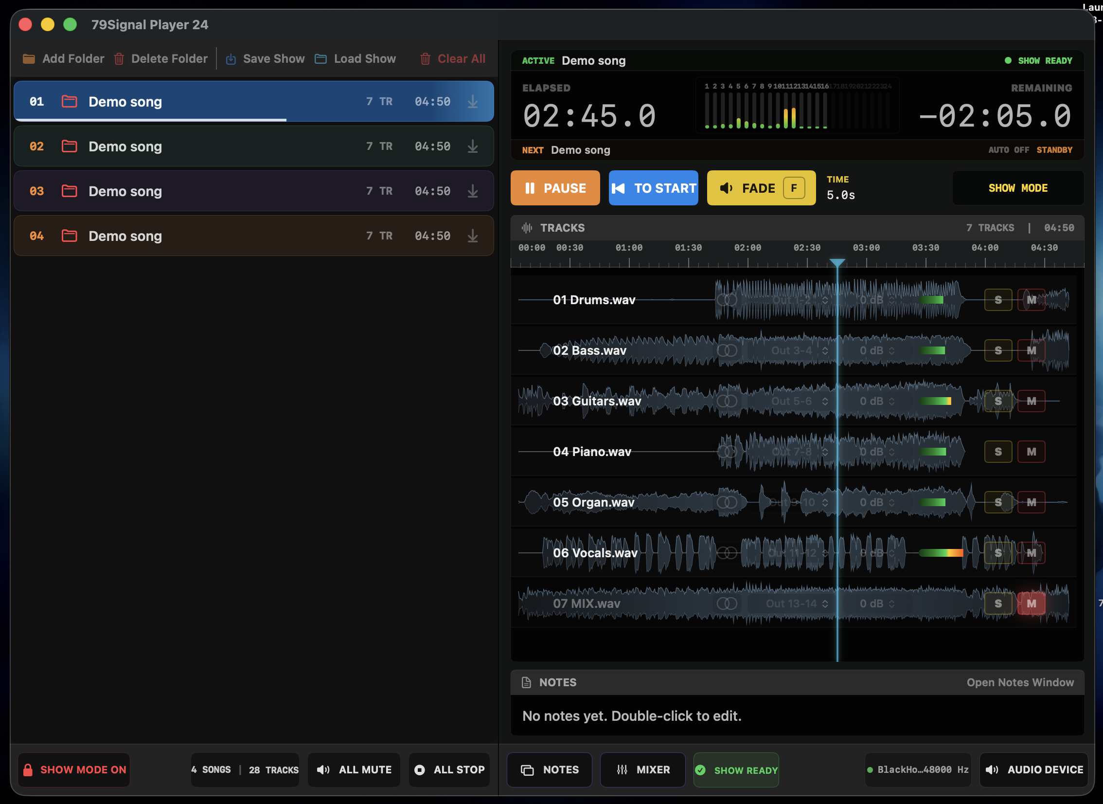 79Signal Player 24 Show Mode playing the original Demo song